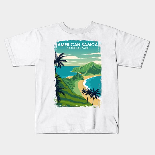 American Samoa National Park Vintage Travel Poster Kids T-Shirt by jornvanhezik